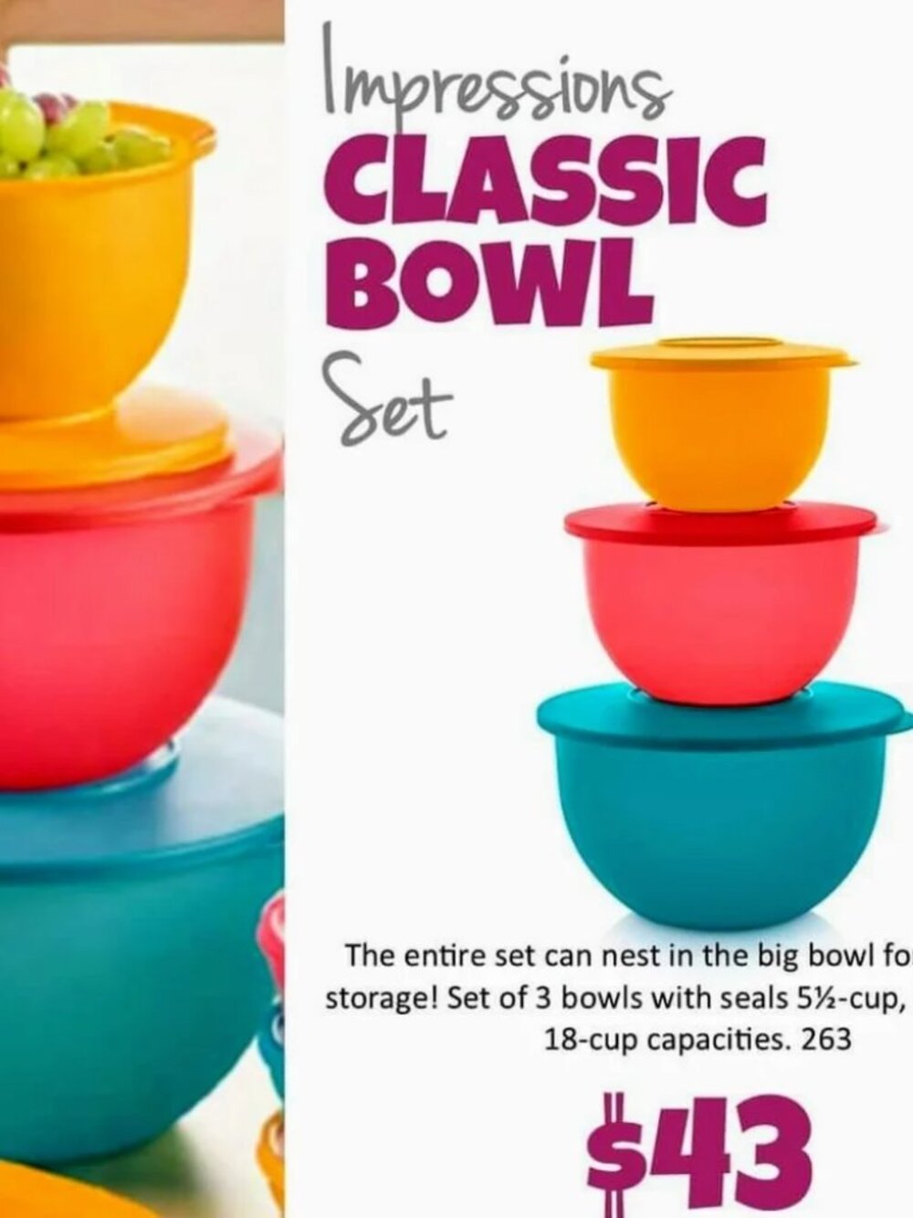 NWT Tupperware Impressions Classic Bowl Set, Set of 3